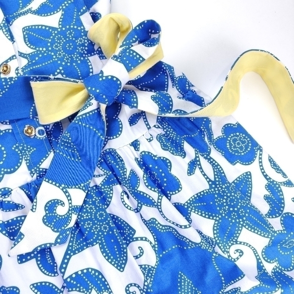 Lilly Pulitzer White Label Blue White Floral  Yellow Belted Pocketed Dre… - Picture 4 of 16